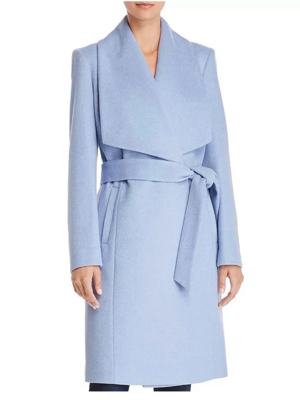 Cole Haan Signature Women’s Size 14 Icy Blue Wool Blend Belted Wrap Coat
